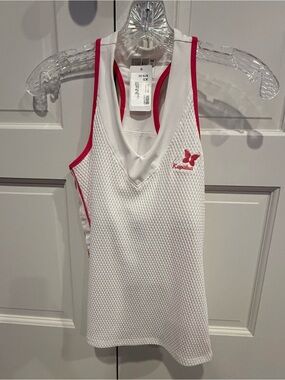 Lucky In Love Kapalua White Mesh Tennis Tank with Pink Trim